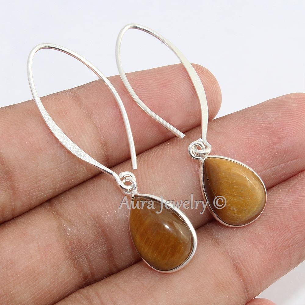925 Sterling Silver Earrings for Women - Tigers Eye Drop Dangle Earrings | Handmade Jewelry Gift for Mother's Day, Bridesmaid, Birthday | Perfect for Weddings, Parties & Special Occasions