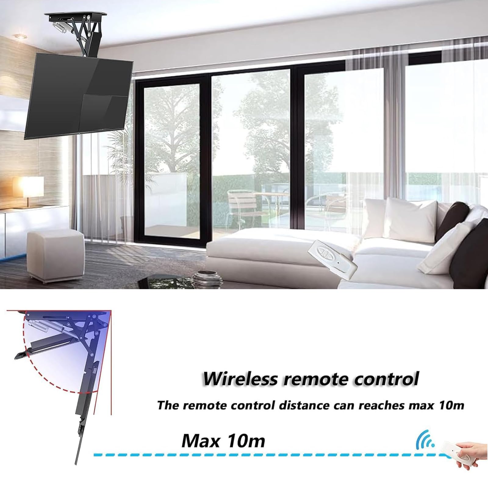 Electric TV Mount Bracket with Remote & Switch Control - Motorized Ceiling & Wall Mount for 32-70 Inch TVs - Perfect for Home Theater, Living Room & Bedroom Setup
