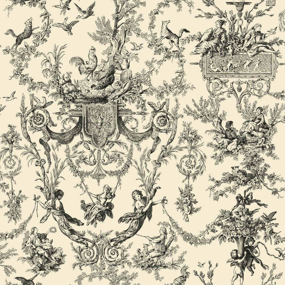 York Wallcoverings Black and White Chandelier Damask Peel and Stick Wallpaper - Ivory & Black - Self-Adhesive Removable Wallpaper for Bedroom, Living Room, Office Decor