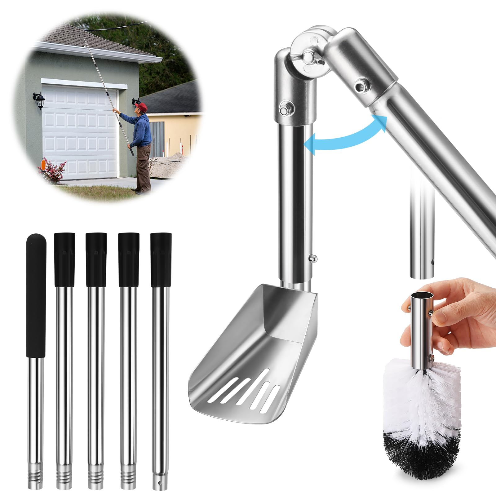 6.4FT Gutter Cleaning Kit with Brush & Scoop - Easy Leaves Removal for Homes & Gardens