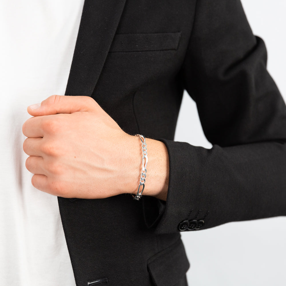 21cm Sterling Silver Figaro Chain Bracelet 200 Gauge 1:3 Ratio - Perfect for Everyday Wear, Gifts & Special Occasions