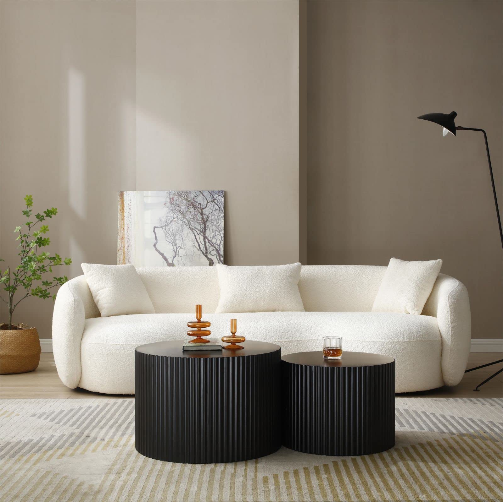 Modern Round Nesting Coffee Table Set of 2 - Black Accent Tables for Living Room, Small Space Furniture for Apartments & Cozy Homes