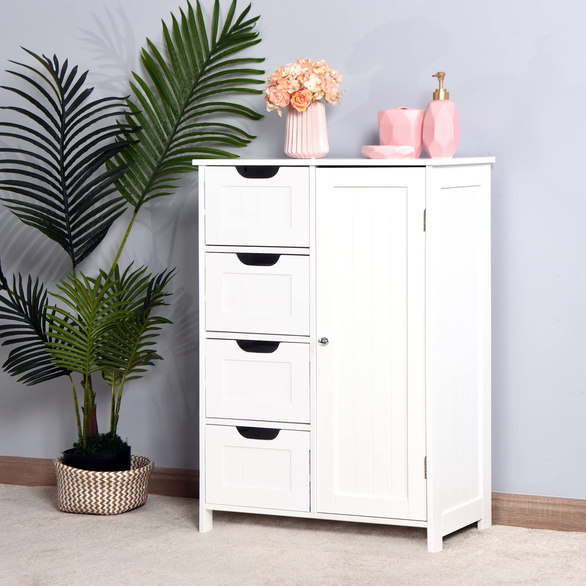 Wooden Bathroom Cabinet with 4 Drawers - Storage Organizer for Bathroom & Home Decor