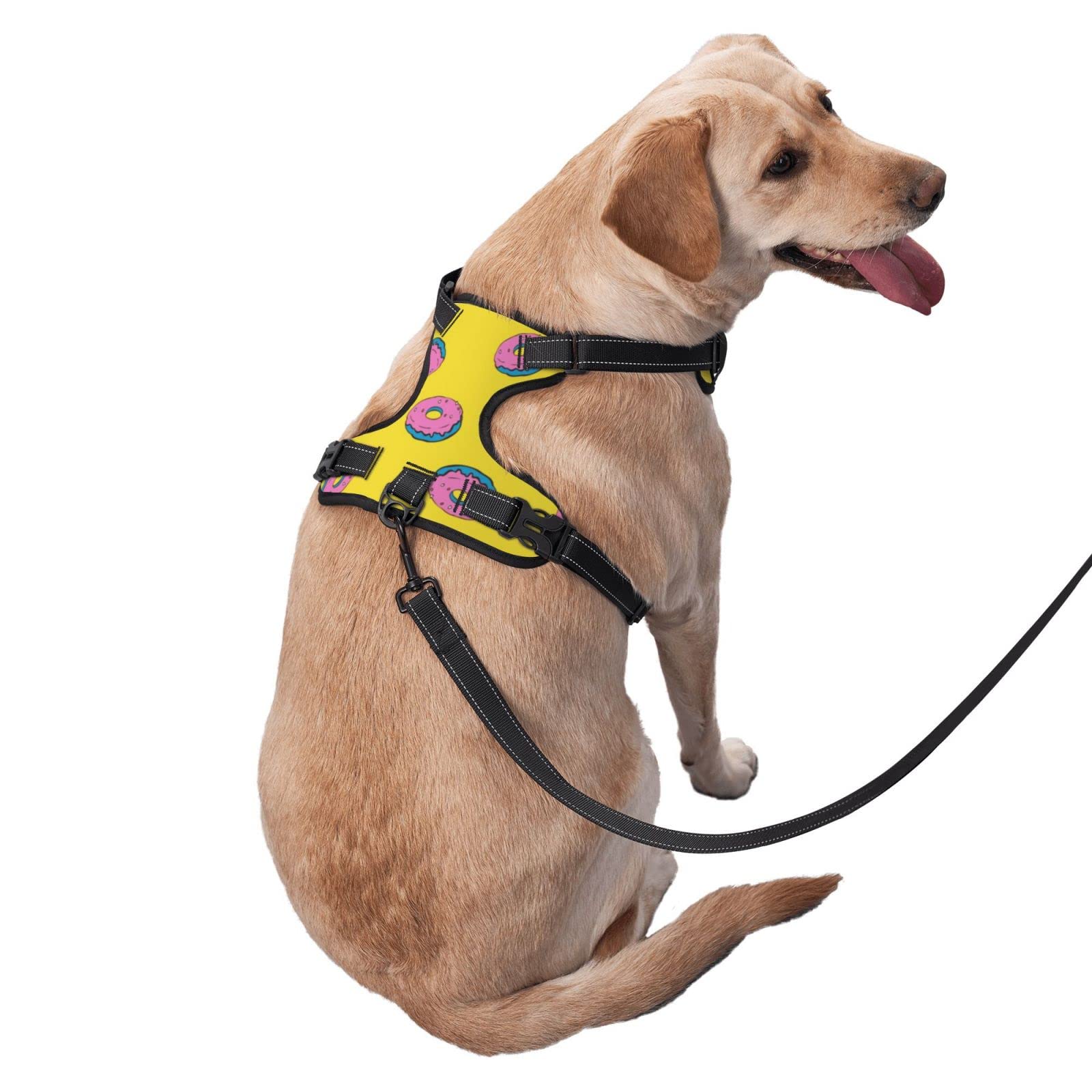 Breathable No-Pull Dog Harness with Leash - Soft Padded Escape-Proof Vest for Training & Outdoor Walking - Cartoon Donut Yellow Fashion Pet Accessory (Ideal for Park Adventures, Daily Walks & Puppy Training)