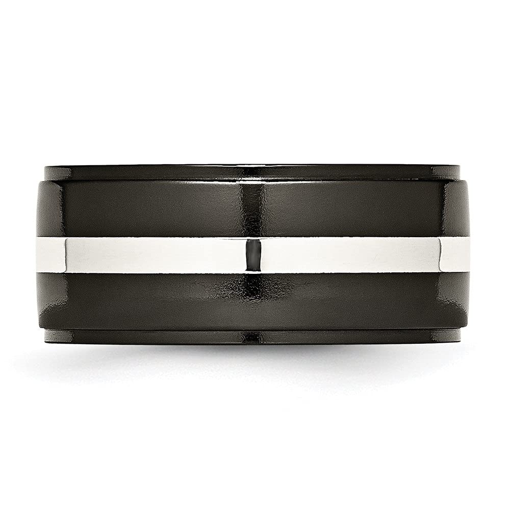Diamond2Deal Titanium Black & 925 Sterling Silver Inlay 10mm Wedding Band Ring for Men - Durable Comfort Fit Wedding Ring for Groom, Engagement, Anniversary Gift (Perfect for Outdoor Activities & Daily Wear)