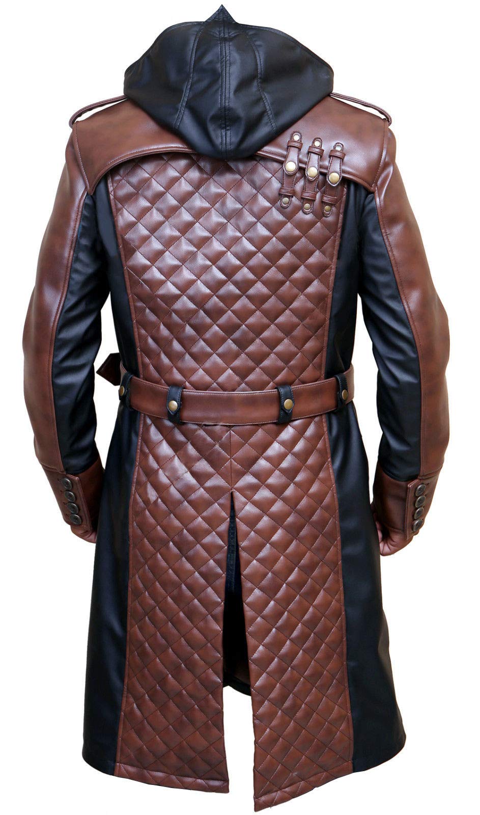 Men's Jacob Game Cosplay Costume Brown & Black Leather Trench Coat Jacket | Halloween, Cosplay, LARP & Costume Party Outfit | Premium Faux Leather Steampunk Coat for Men