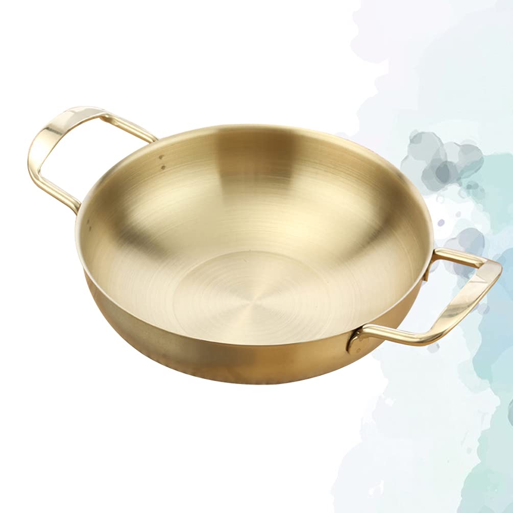 Premium Stainless Steel Frying Pan Skillet with Lid - 20cm Non-Stick Carbon Steel Wok for Searing & Stir-Frying - Golden Cookware Set for Professional & Home Kitchen Use