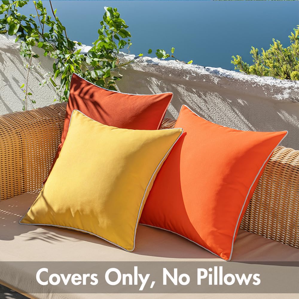 Woaboy Set of 2 Waterproof Outdoor Pillow Covers 16x16 Inch - Burnt Orange Decorative Farmhouse Square Throw Pillow Covers for Patio, Sofa, Living Room & Bed - All-Weather Home Decor for Fall Season