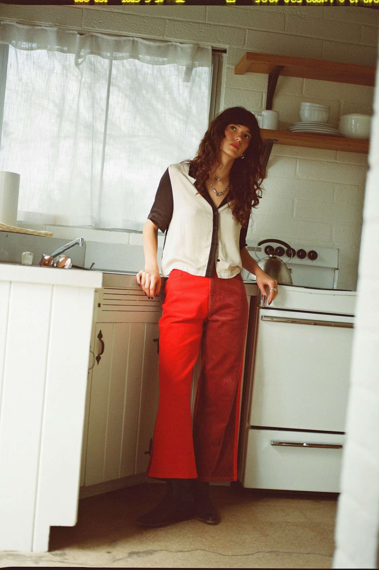 Margo Cropped 5 Pocket Pants - Genuine Cowhide Leather & Mars Red Corduroy Women's Trousers for Casual Wear & Outdoor Adventures
