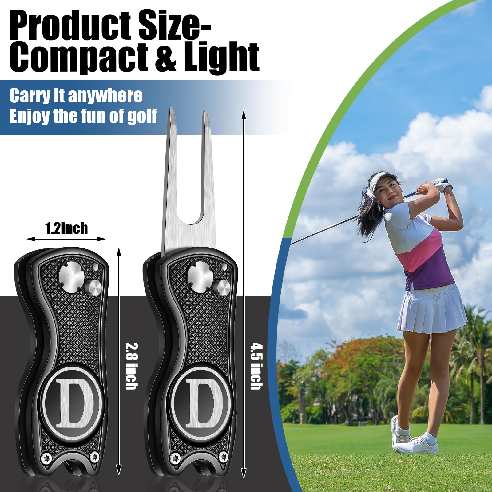 Personalized Golf Divot Repair Tool with Monogram Initials & Magnetic Ball Marker - Foldable Metal Putter Alignment Aid | Premium Golf Accessories & Gifts for Men | Perfect for Course Play, Practice & Tournament Use