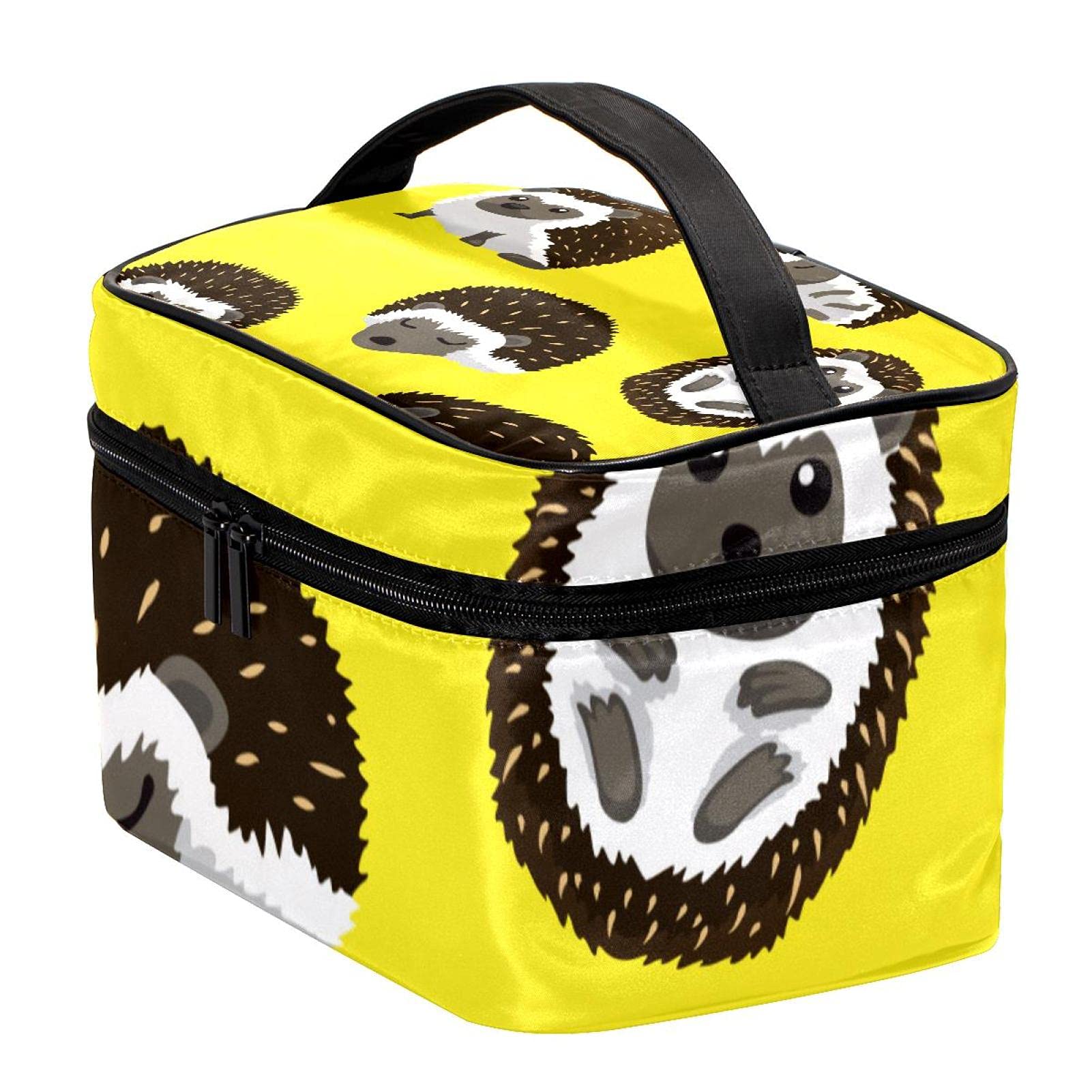 Cute Hedgehog Yellow Pattern Travel Makeup Bag - Large Cosmetic Organizer with Zipper for Women & Girls - Perfect for Travel, Gym, and Daily Essentials Storage