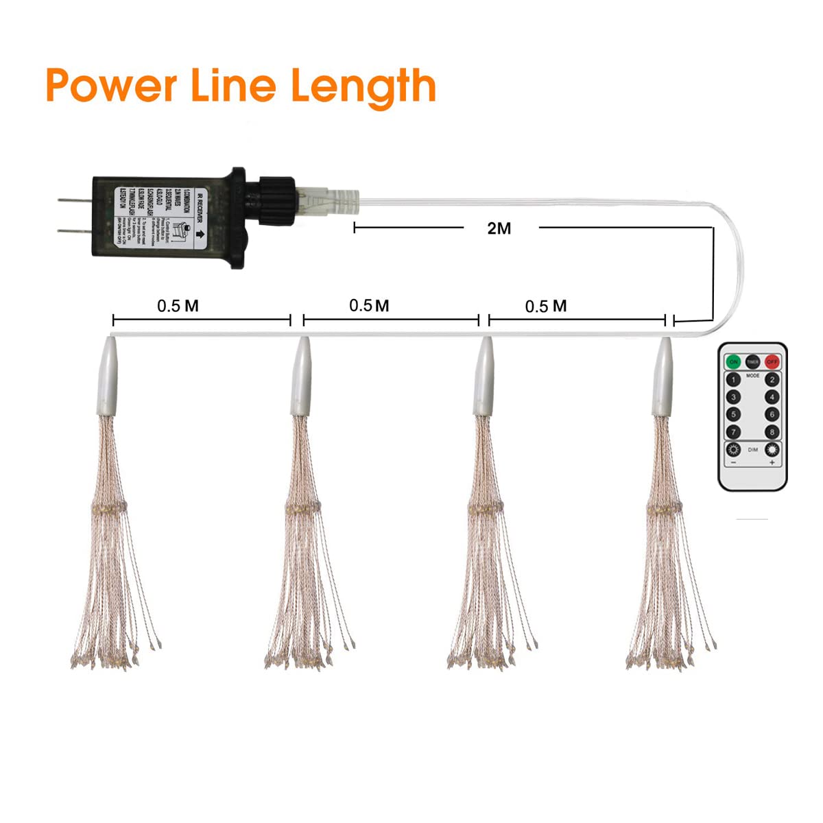 480 LED Starburst Fairy Lights with Remote Control - 4 Connection Copper Wire String Lights, 8 Lighting Modes, Dimmer & Timer - Perfect for Christmas Decorations, Garden Parties, and Indoor/Outdoor Home Lighting