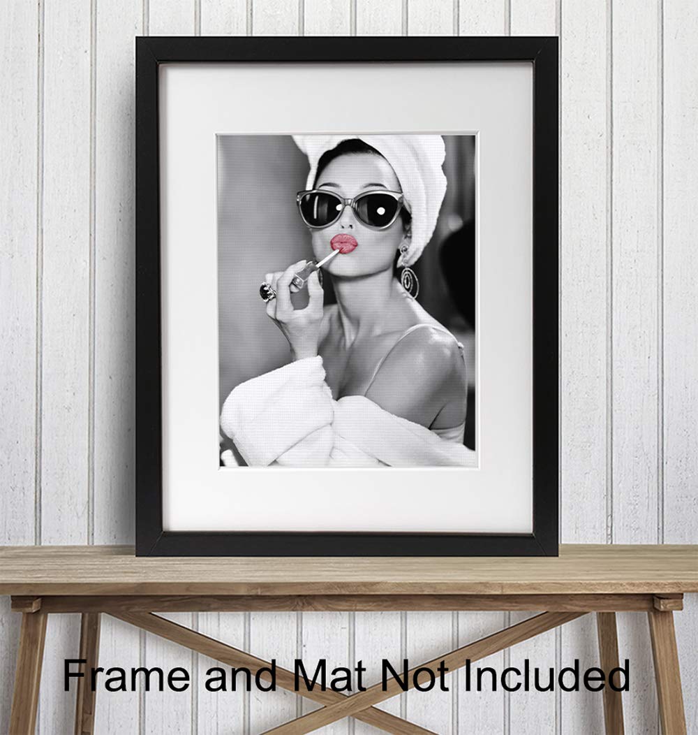 Audrey Hepburn Wall Art - Glam Bathroom Decor for Women & Teens - Home & Powder Room Decor