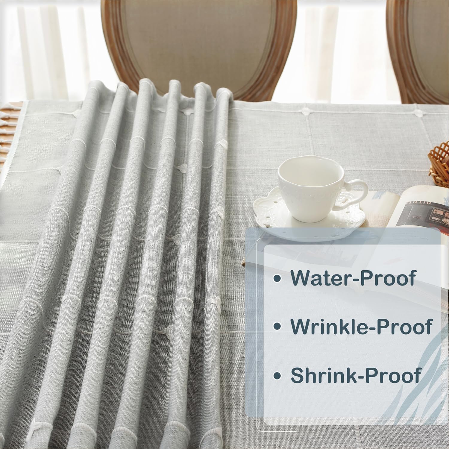 Rustic Cotton Linen Tablecloth for 6 Foot Rectangle Tables - Waterproof & Washable Dining Table Cover with Tassel Trim (55
