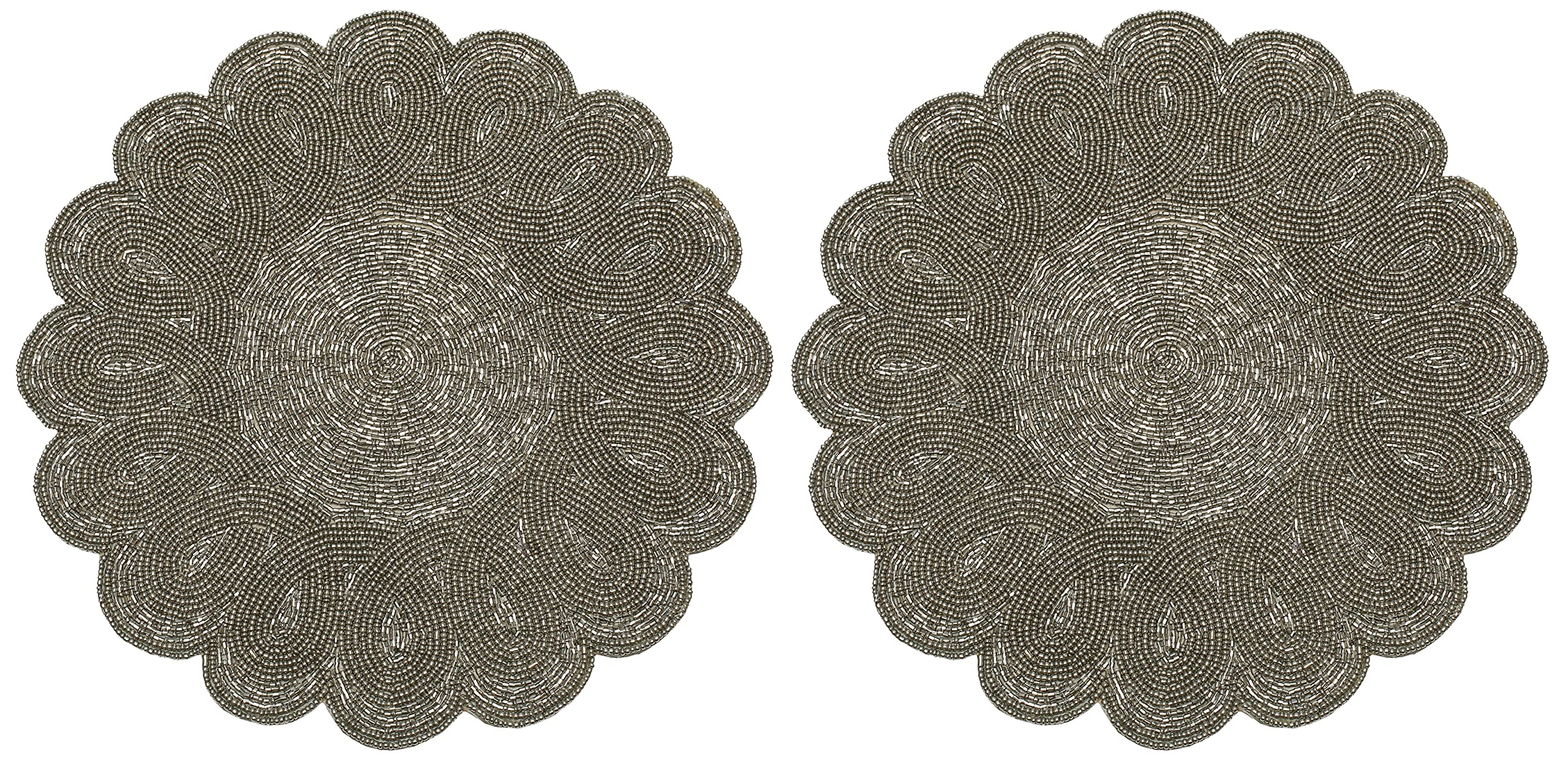 Lightnpro Beaded Charger - Round & Scalloped Christmas Placemat Set of 2 (13 Inch) for Holiday Table Decor, Dining Table Setting, and Festive Party Centerpiece