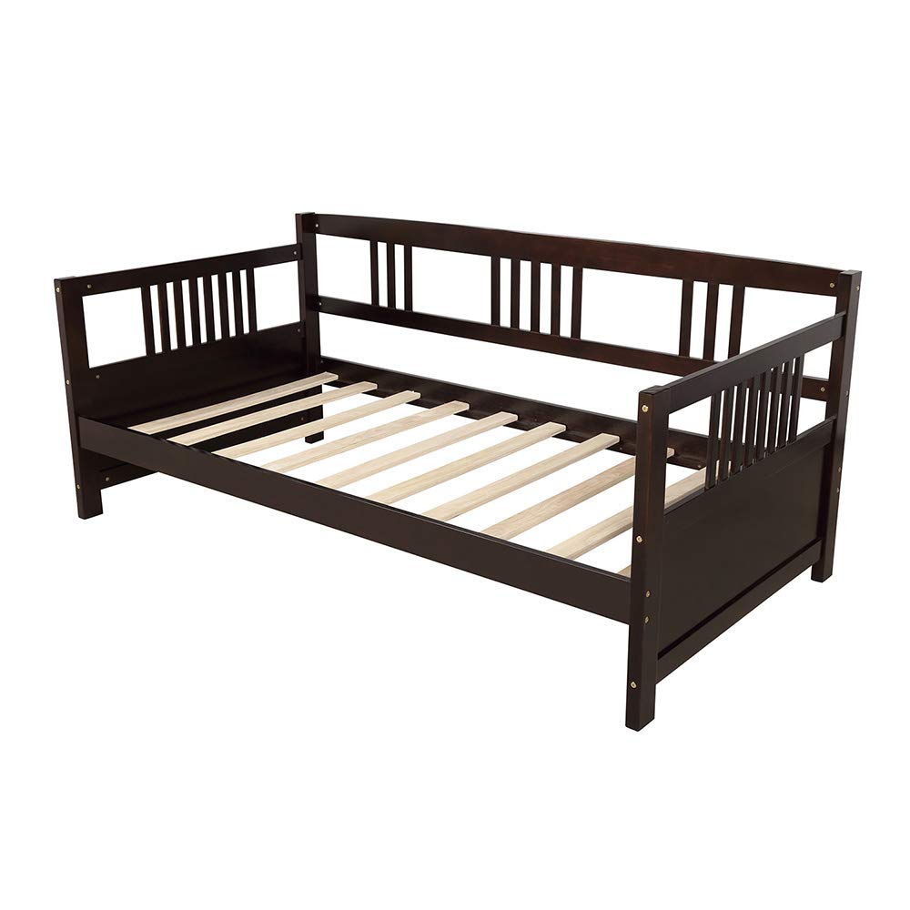 Twin Size Daybed with Simple Wood Frame - Espresso Finish for Bedroom, Living Room, or Guest Room Furniture | Perfect for Small Spaces, Sleepovers & Multi-Purpose Use