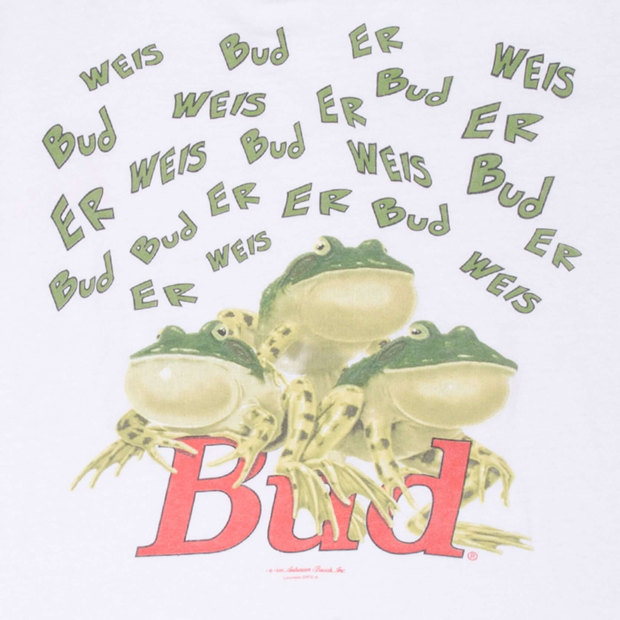 Vintage 1995 Budweiser Frog Graphic T-Shirt XL - Retro Beer Logo Tee Made in USA - Perfect for Casual Wear, Parties & Collectors