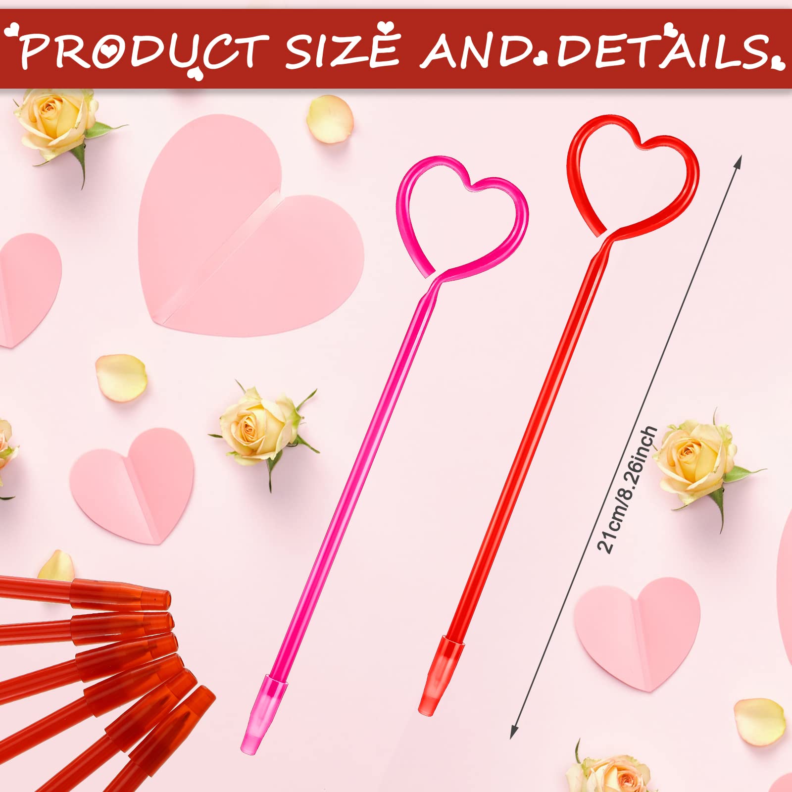 36 Pack Heart Shaped Valentine's Day Pens - Red & Pink Rollerball Pens with Black Ink for School, Office, Party Favors - Perfect for Students, Teachers, and Gift Giving