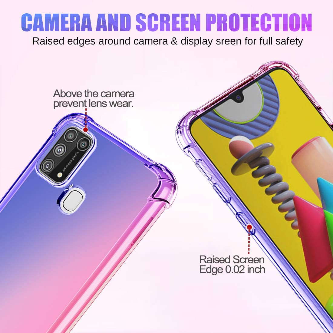 Samsung Galaxy M31 Case - Cute Gradient Slim Clear TPU Phone Cover with Anti-Scratch & Shockproof Protection (Blue/Pink) - Perfect for Everyday Use, Travel & Outdoor Activities