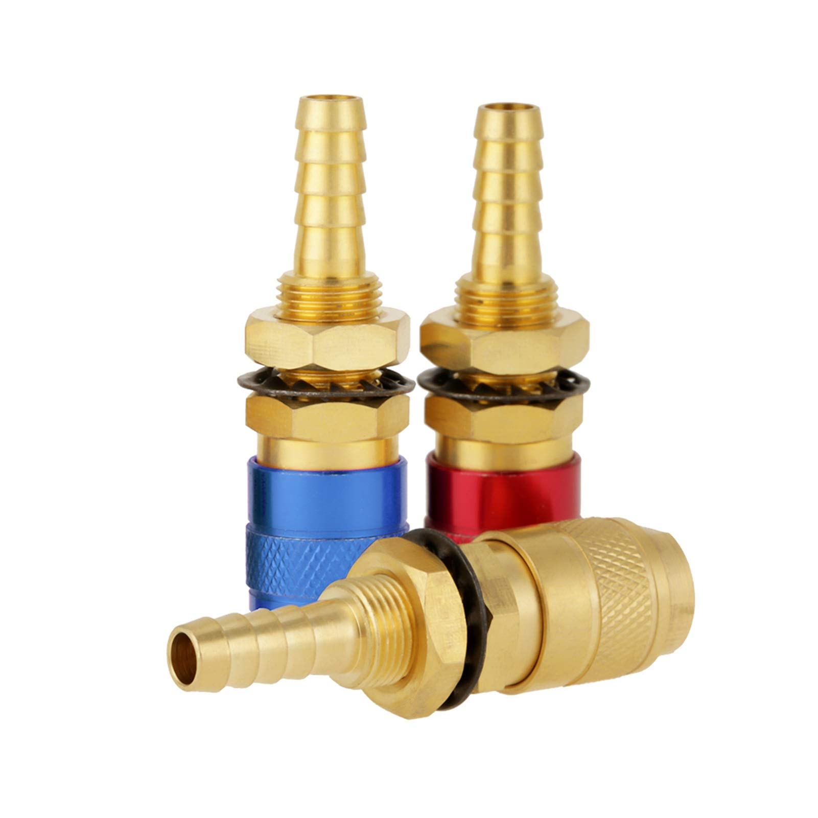 **8mm Brass Quick Hose Connector Fitting - 3pcs/Set for MIG TIG Welder Torch Tool - Water Cooled Gas Adapter & Hose Fittings - Ideal for Welding, Plumbing & Industrial Applications**