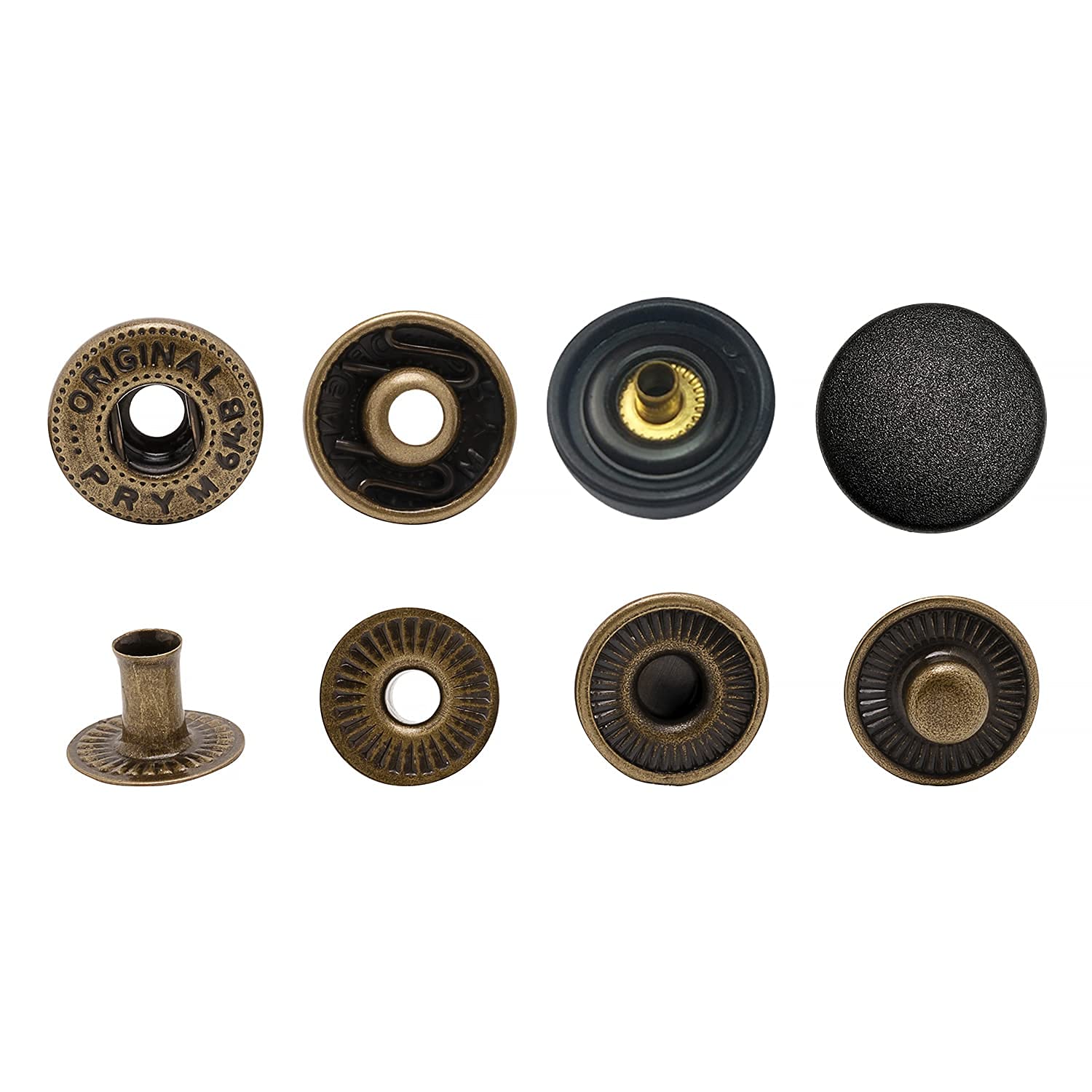 PRYM Small 4GB S Spring Press Studs - 15mm Brass Snap Fasteners with Matt Black Plastic Caps (50pcs) - No-Sew Buttons for Clothing, Wallets, Jackets & DIY Leather Crafts - Perfect for Vintage Style Handbags, Clutches & Antique Brass Black Accessories