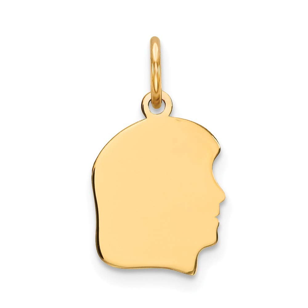 14K Yellow Gold Solid Polished Engravable Small Right-Facing Girl Head Charm Pendant Necklace - Dainty Jewelry Gift for Women, Girls, Teens - Perfect for Birthdays, Anniversaries & Everyday Wear