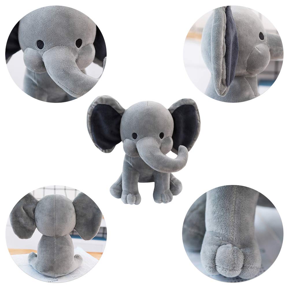 Soft Pink & Gray Stuffed Elephant Plush Toy - 9 Inch Cuddly Animal for Kids, Nursery Decor, Baby Shower Gift & Comfort Companion
