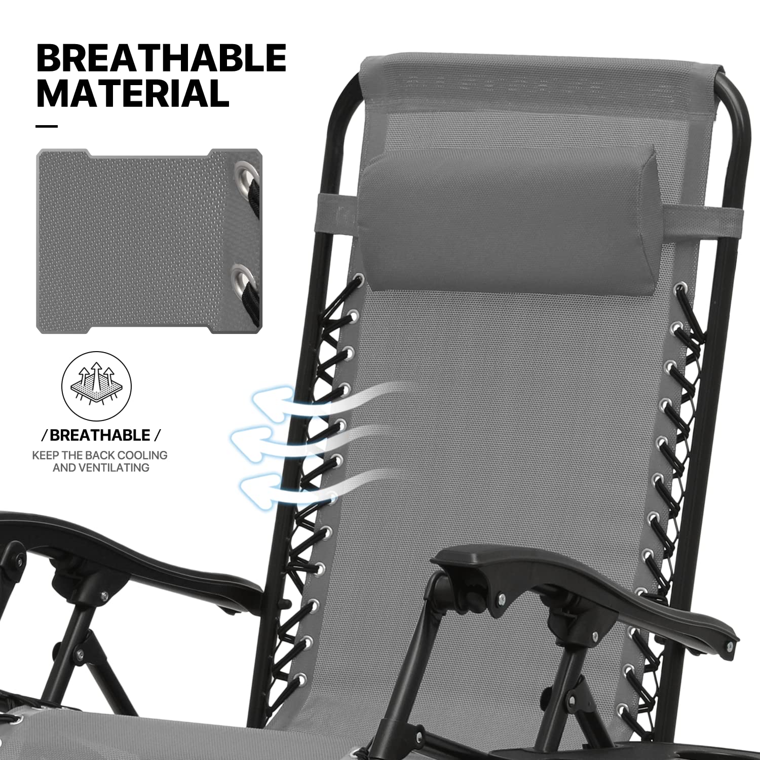 MoNiBloom 3-Piece Zero Gravity Lounge Chair Set - Adjustable Reclining Outdoor Chairs with Side Table, Pillow & Tray - 330lbs Capacity - Perfect for Pool, Patio, Beach, Backyard & Camping - Space Gray