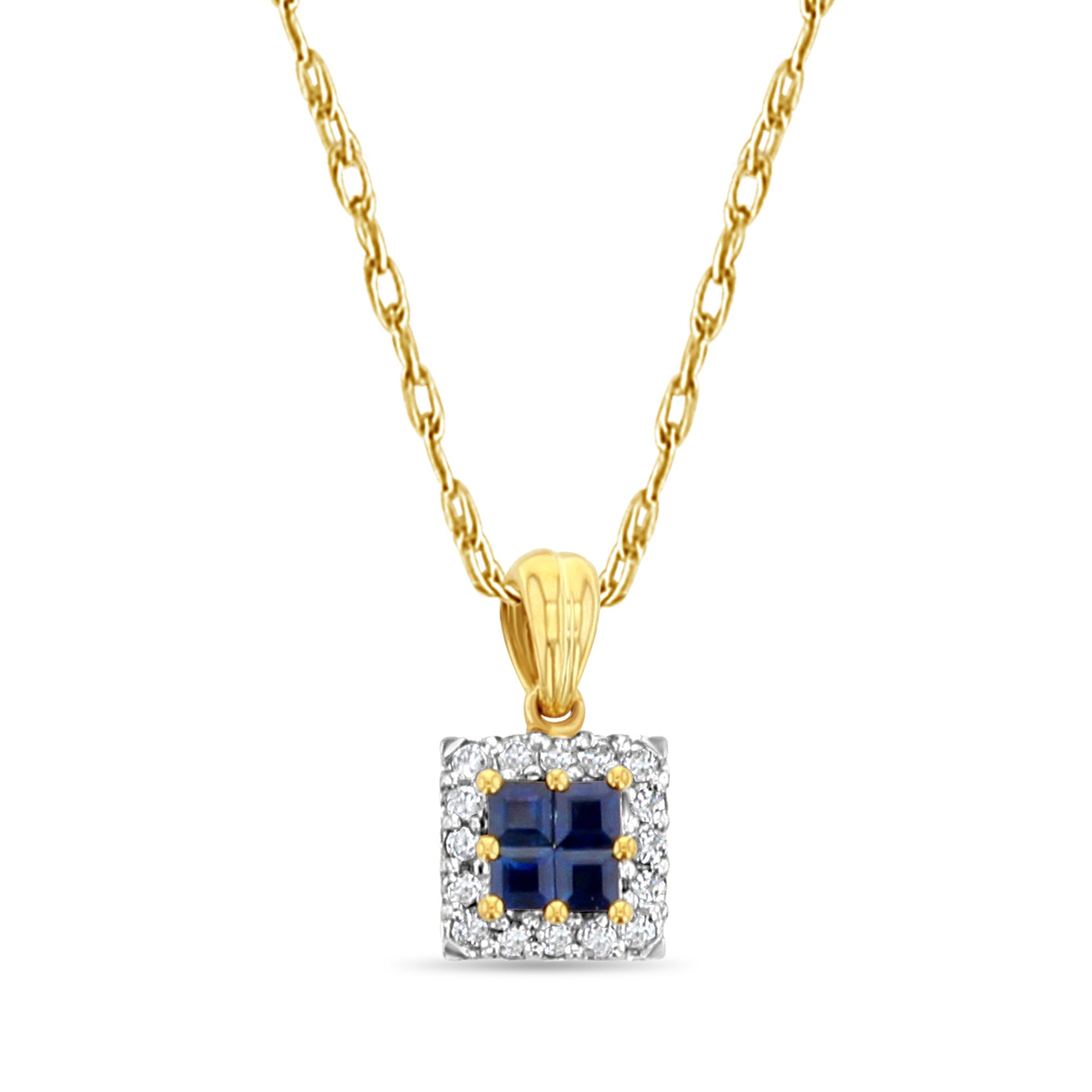 0.95cttw Sapphire & Diamond Square Pendant in 14K Yellow Gold - Elegant Jewelry Gift for Women, Perfect for Anniversaries & Special Occasions