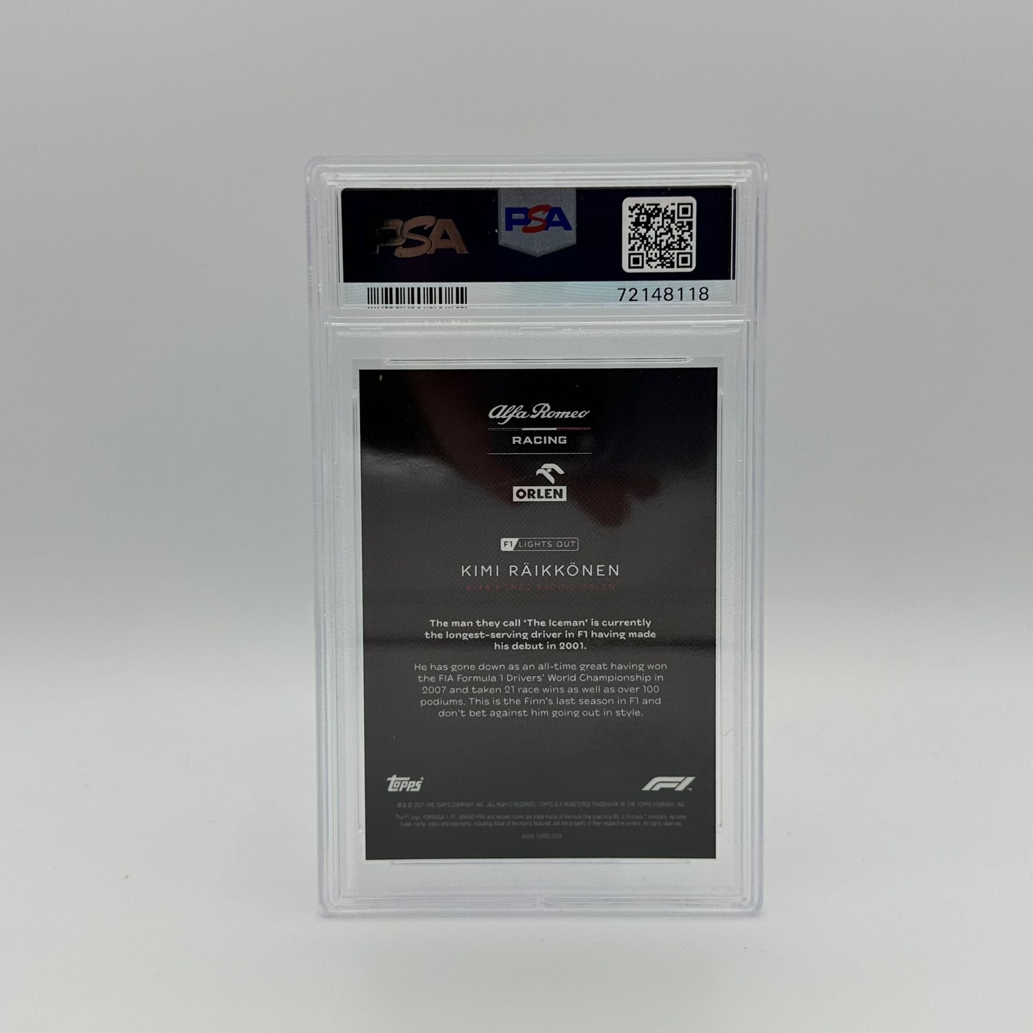PSA 9 Graded 70/99 Kimi Raikkonen Blue Parallel Racing Driver Card - Perfect for F1 Collectors & Motorsport Memorabilia Displays