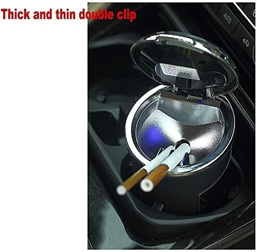 Portable Car Ashtray with Lid - Detachable Stainless Steel Smokeless Ash Tray, Mini Car Trash Can with Windproof Design & LED Blue Light for Outdoor Travel, Camping, Road Trips and Home Use
