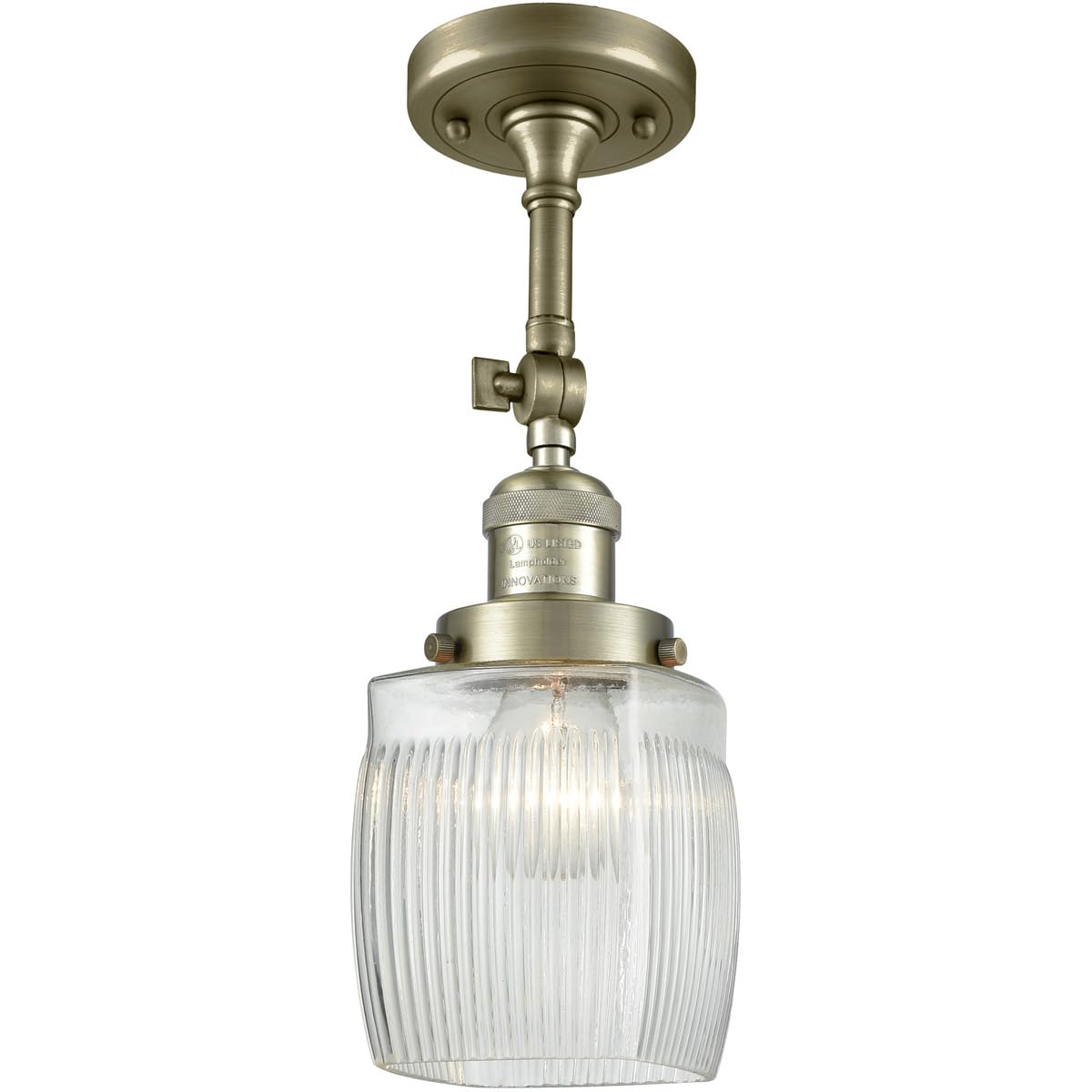 Innovations 201F-AB-G302-LED Semi-Flush Mount Ceiling Light Fixture - Antique Brass Finish, Energy Efficient LED Lighting for Bedroom, Living Room & Hallway