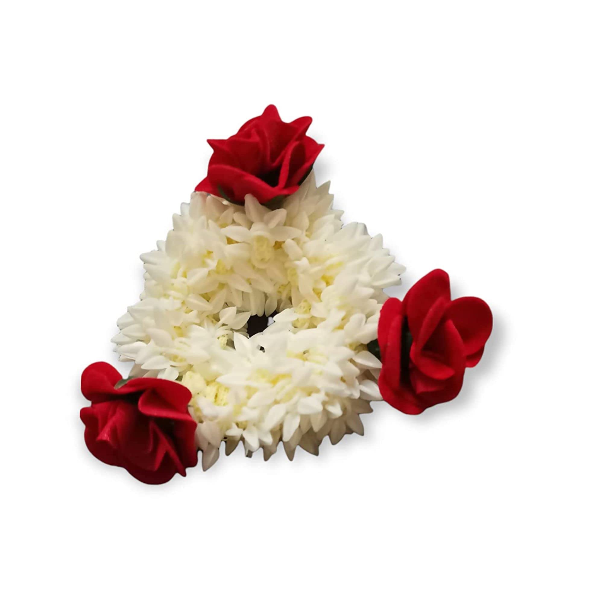 Pack of 2 Artificial Mogra & Rose Rubber Band Hair Flowers - Plastic Gajra Hair Accessories for Women & Girls - Perfect for Weddings, Parties & Traditional Outfits
