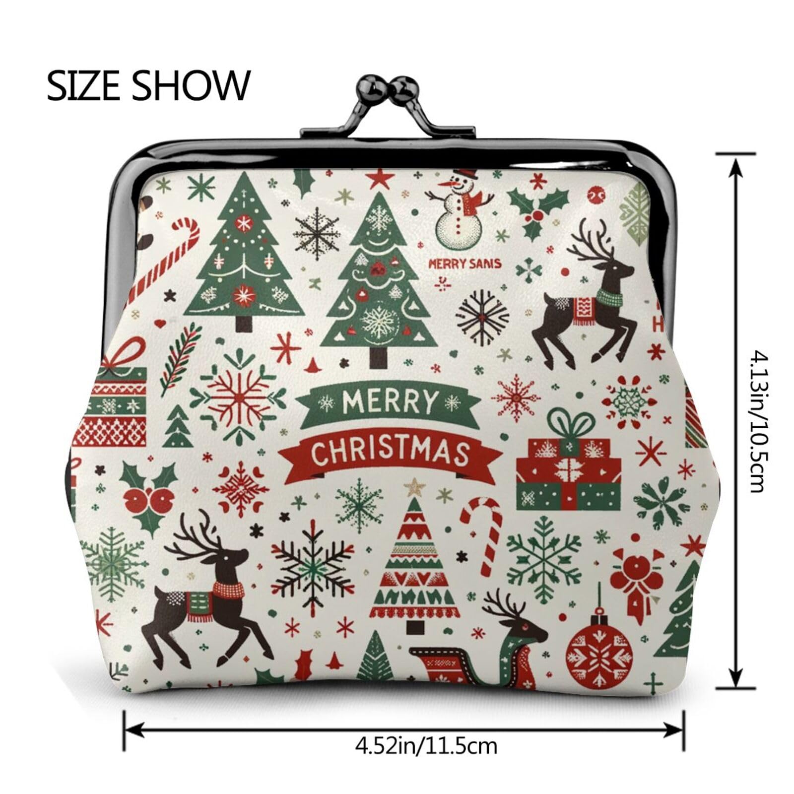 Genuine PU Leather Buckle Coin Purse for Women - Christmas Tree & Candy Cane Pattern Kiss-Lock Wallet - Perfect for Holiday Gifts, Party Favors, and Everyday Use