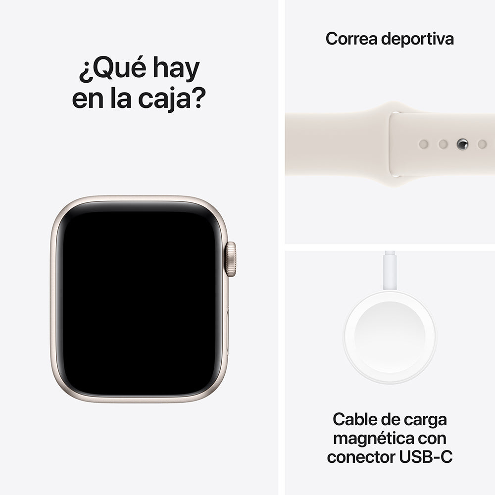 Apple Watch SE GPS 44mm - Starlight Aluminum Case with White Sport Band S/M - Perfect for Fitness Tracking & Everyday Wear
