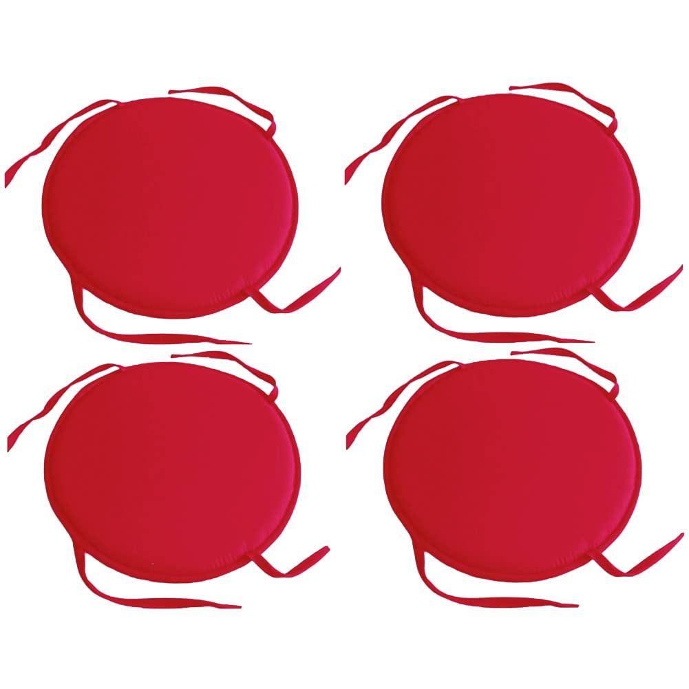 TUOLE 4-Piece Round Non-Slip Seat Cushions Set - 15 Inch Diameter Chair Pads with Ties for Dining, Kitchen, Office & Outdoor Use (Red) - Perfect for Patio Furniture, Dining Chairs & Home Decor