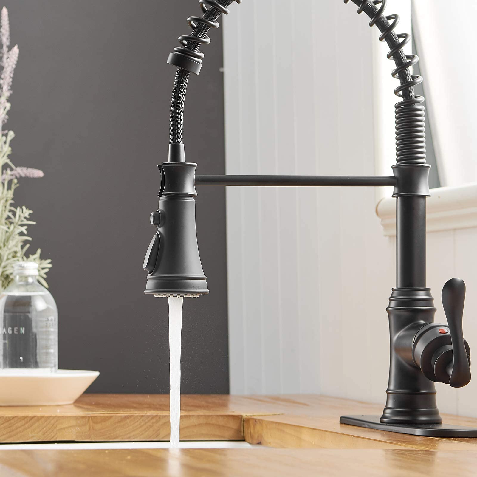 Homevacious Matte Black Pull-Down Kitchen Faucet with 3 Spray Modes - Single Handle Waterfall Vessel Sink Faucet for Modern Homes | Perfect for Washing Dishes, Filling Pots & Cleaning Countertops