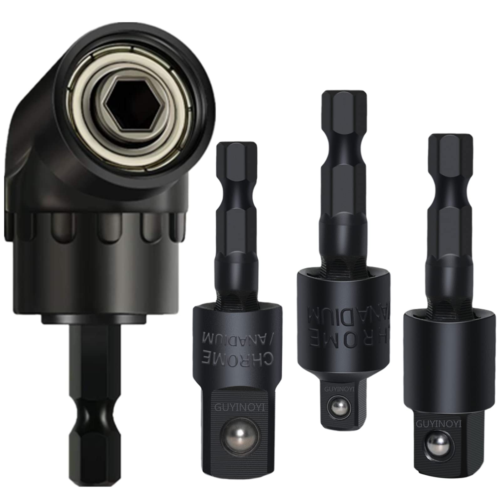 4-Piece Power Drill Socket Adapter Set - 360° Rotatable 1/4