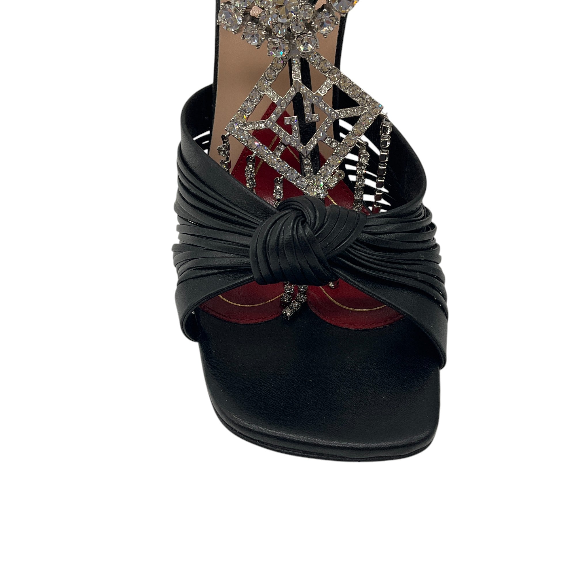 Gucci Black Leather Sandals with Crystal Embellishments - Luxury Women's Designer Sandals for Summer, Parties & Special Occasions