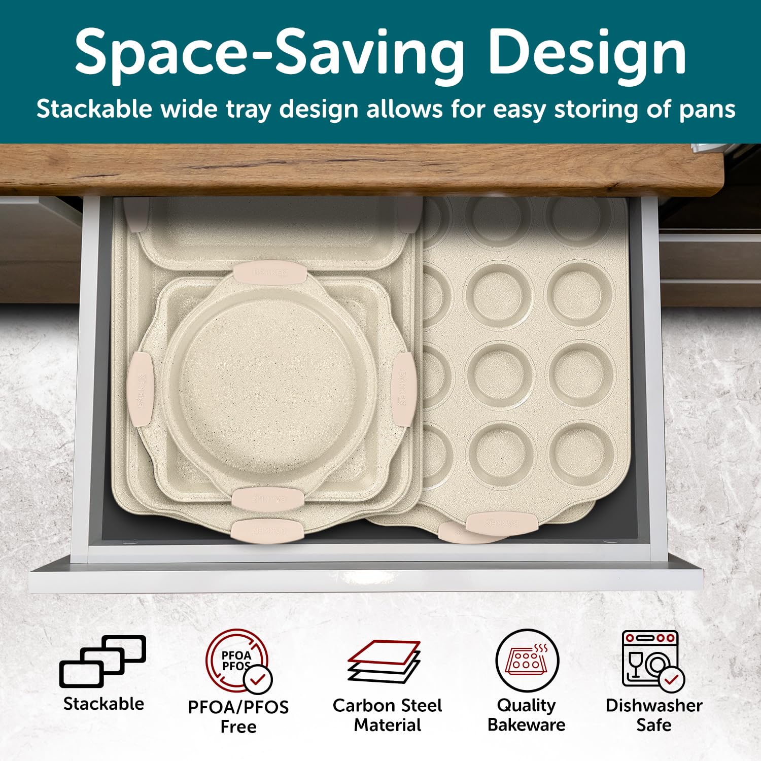 Premium 8-Piece Carbon Steel Baking Set - Nonstick White Marble Coating with Heat-Resistant Silicone Handles - Professional Grade Bakeware for Cakes, Cookies & Bread - Perfect for Home Bakers & Professional Kitchens