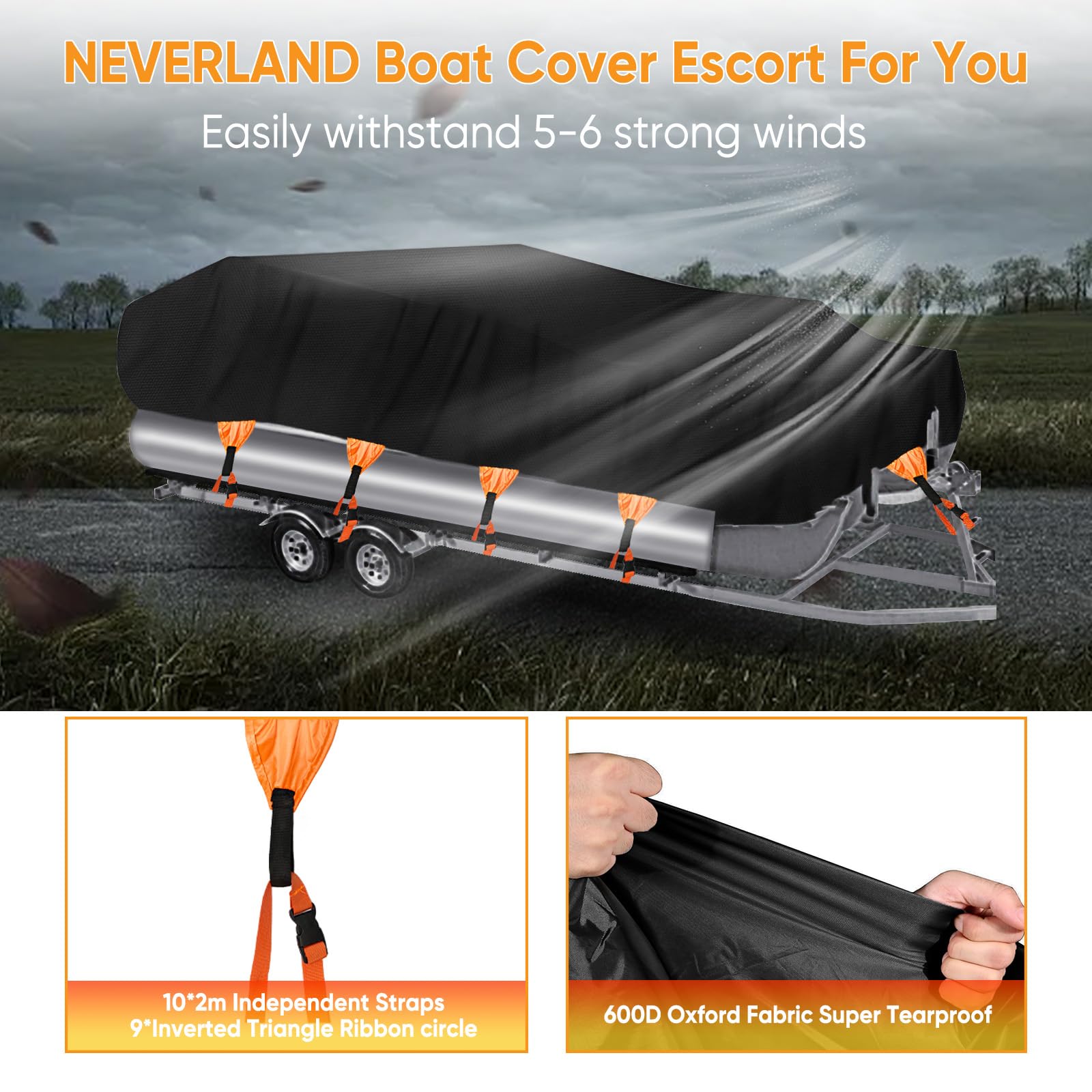 NEVERLAND Heavy Duty Waterproof Pontoon Boat Cover - Marine Grade Polyester Canvas for 17-20ft Boats (Up to 102