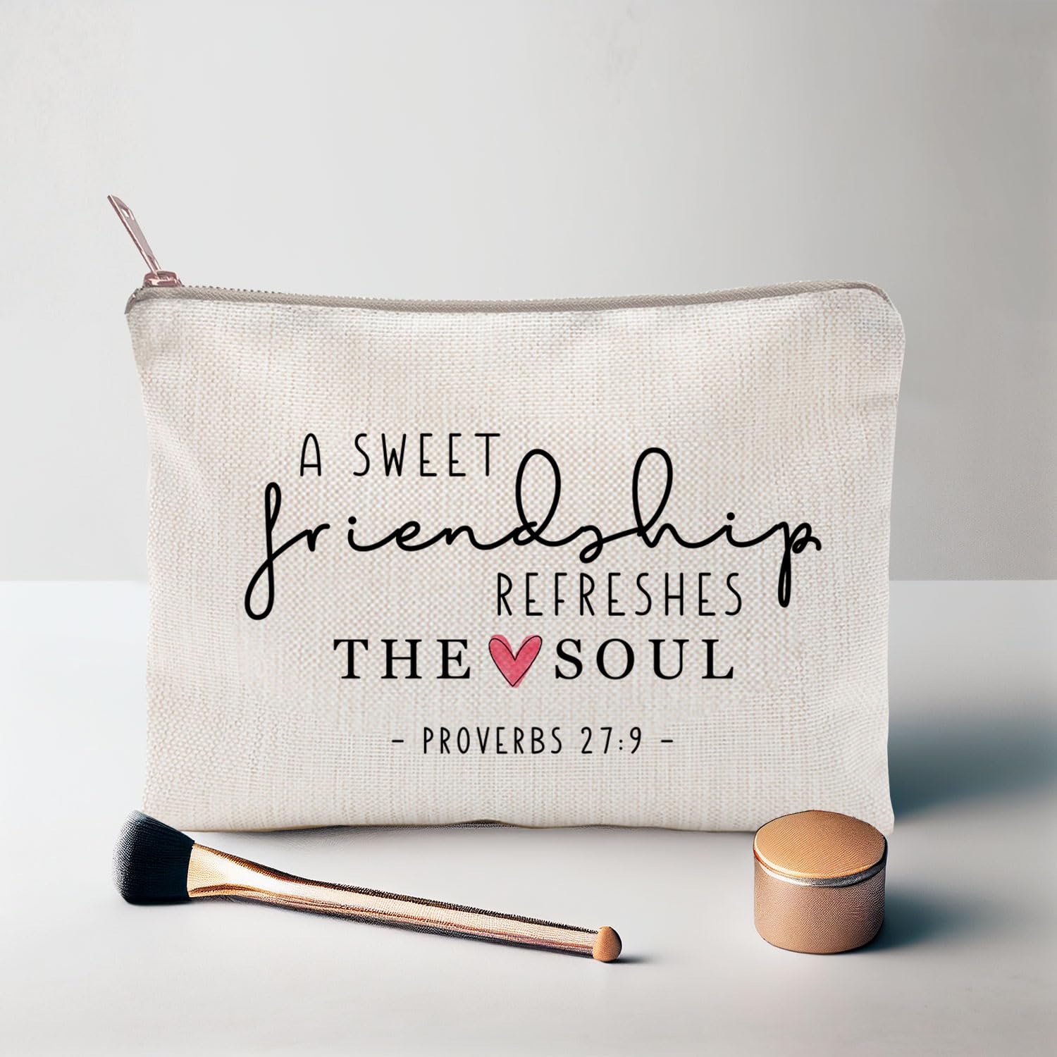 Christian Friendship Makeup Bag - Best Friend Gift for Birthday, Soul Refreshing Cosmetic Pouch - Perfect for Church Retreats, Bible Study & Girls' Night Out