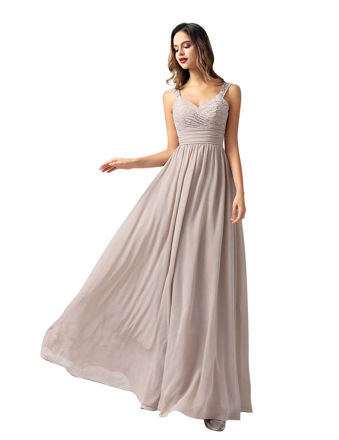Elegant A-Line Lace Chiffon Bridesmaid Dress for Wedding | V-Neck Prom Evening Gown | Formal Cocktail Party Dress for Women | Perfect for Weddings, Proms, and Special Occasions