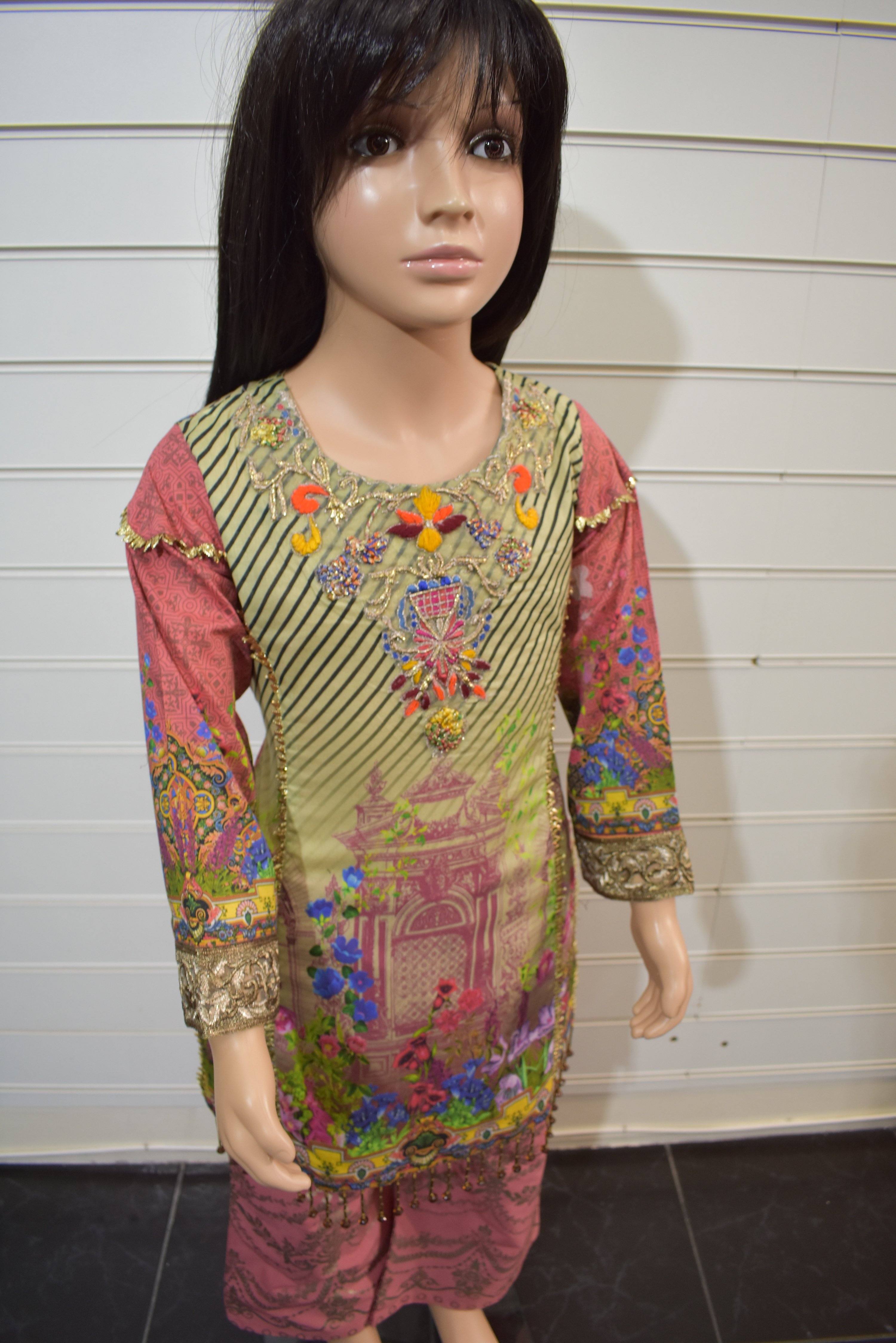 Simrans Kids Digital Print Outfit with Printed Sharara Trousers AL21K - Stylish Ethnic Wear for Girls' Parties & Festivals