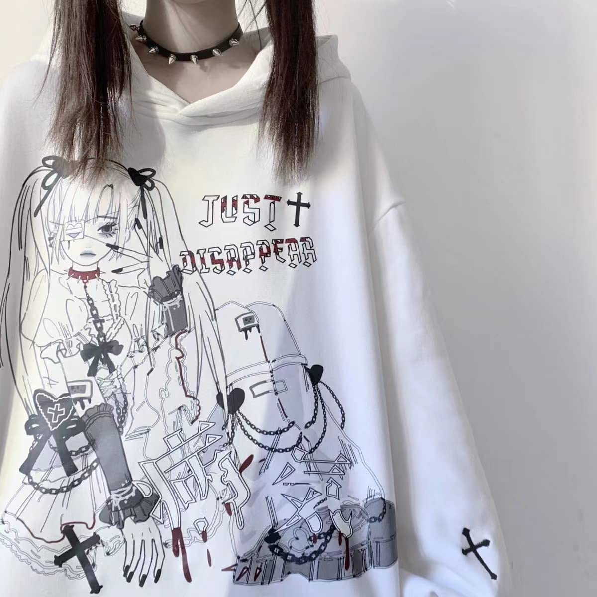 YUESUO Japanese Harajuku Kawaii Anime Girl Hoodie - Cute Oversized Sweatshirt for Teens | Emo Gothic Pullover | Perfect for Cosplay, School Fashion & Streetwear