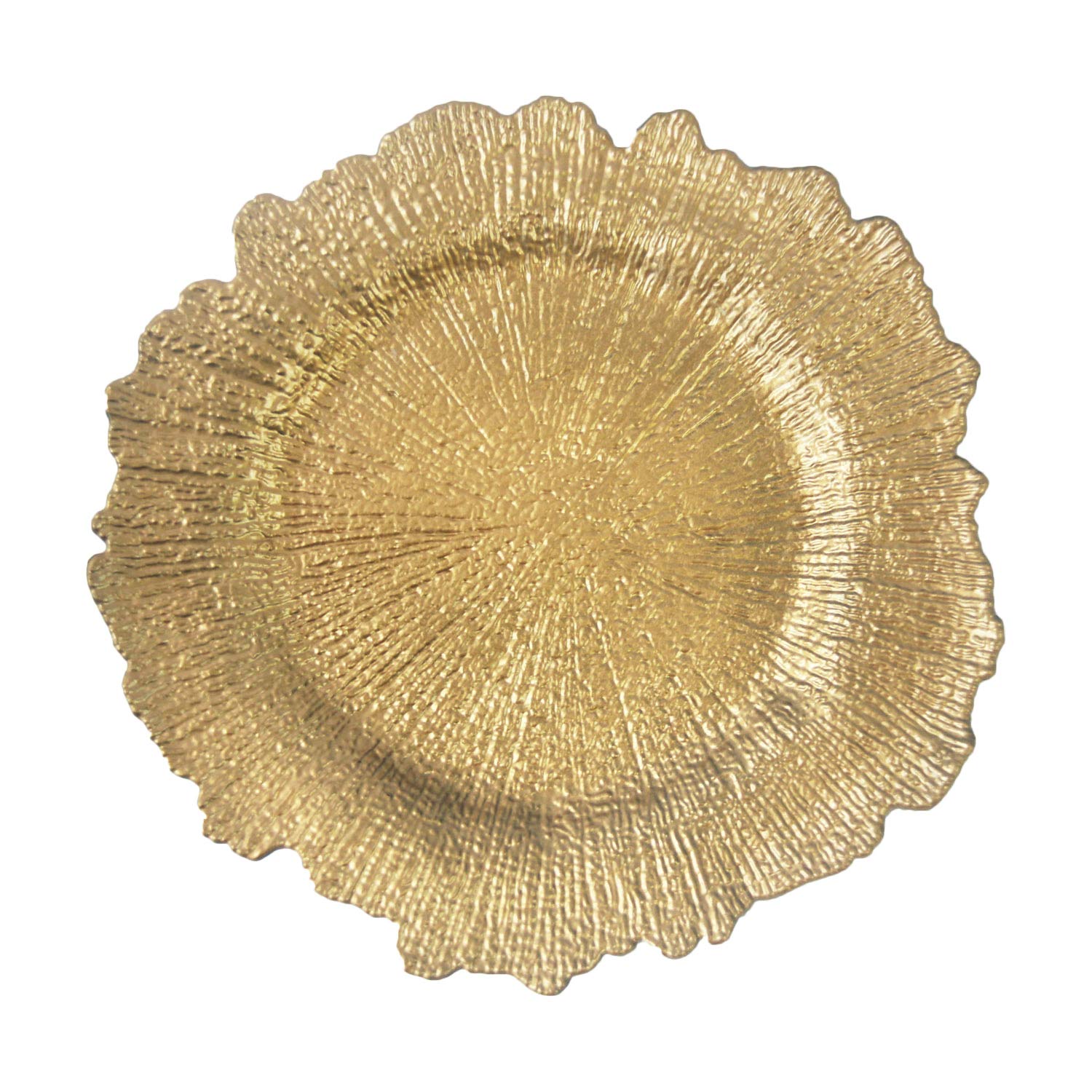 WELMATCH 12-Pack Gold Plastic Charger Plates - 13 Inch Round Floral Sponge Wedding Dinner Plates for Party Decorations & Table Settings - Elegant Gold Charger Plates for Weddings, Banquets, and Special Events