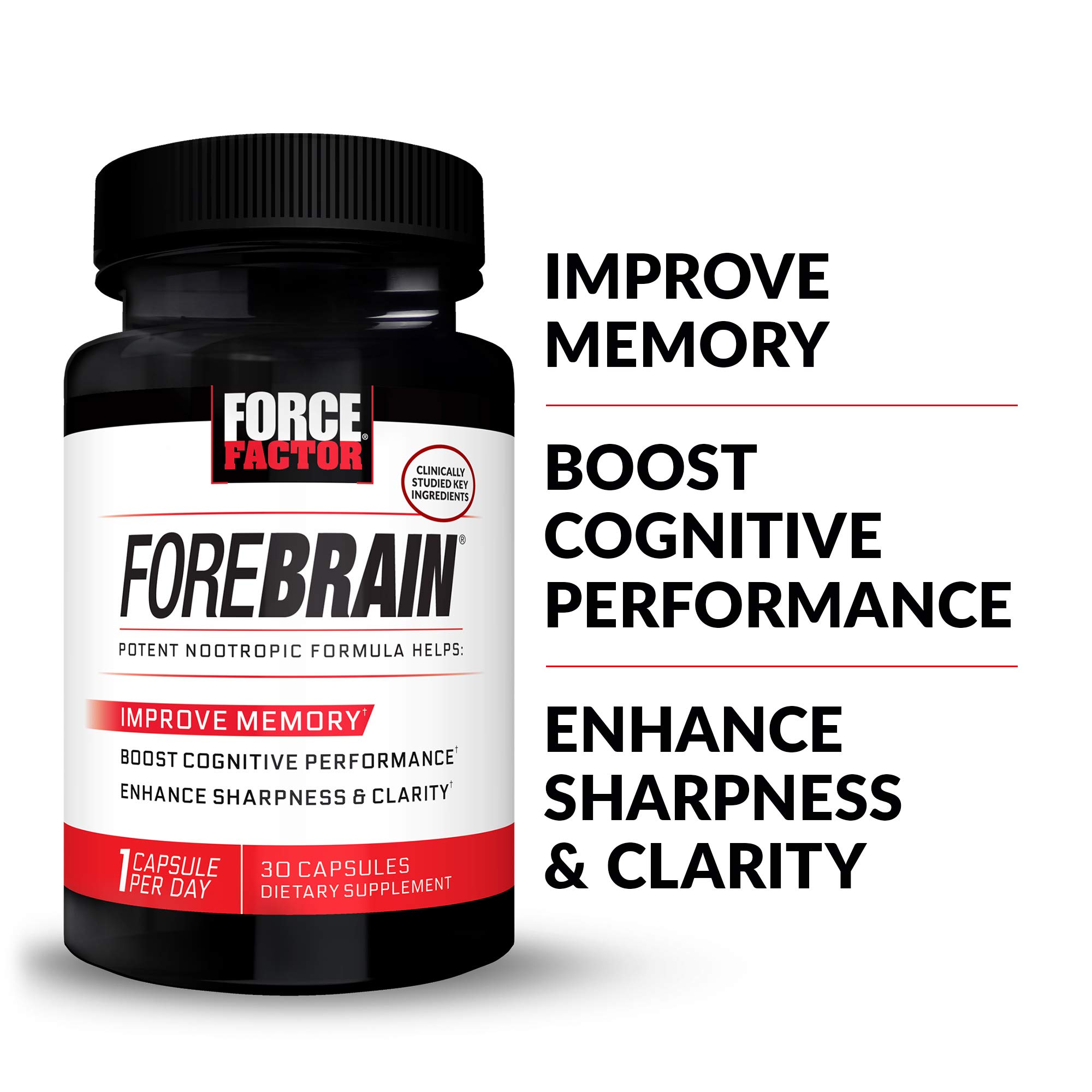 FORCE FACTOR Forebrain Nootropic Brain Supplement with Caffeine, Bacopa & Huperzine A - 90 Capsules (3-Pack) | Enhance Focus, Memory & Mental Clarity | Ideal for Students, Professionals & Gamers