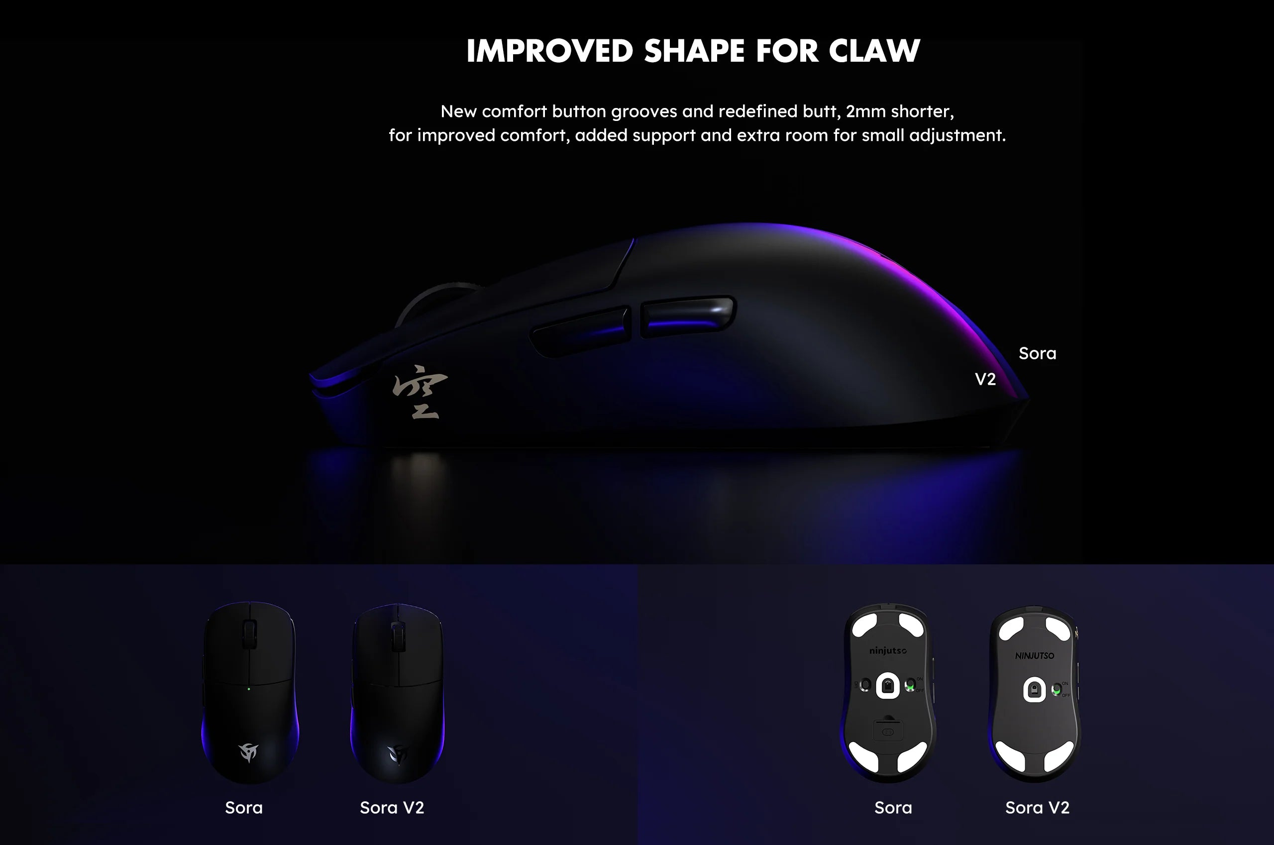 Ninjutso Sora V2 Wireless Gaming Mouse - Lightweight, Ergonomic Design for PC & Mac - Perfect for FPS, MOBA & Esports Gaming (Black)