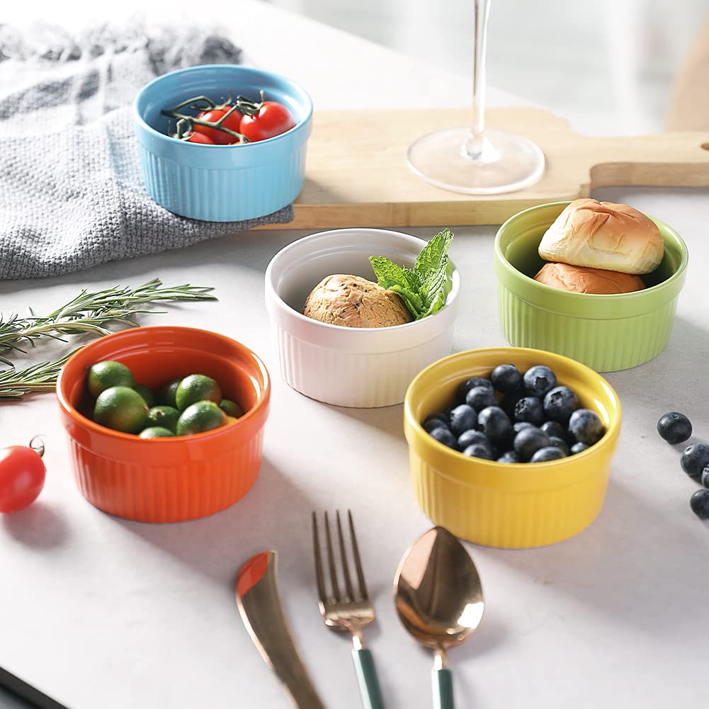 Sweejar 8 oz Ceramic Ramekins Set of 6 - White Baking Dishes for Souffle, Pudding, Creme Brulee, Custard | Perfect for Oven, Microwave & Dessert Serving