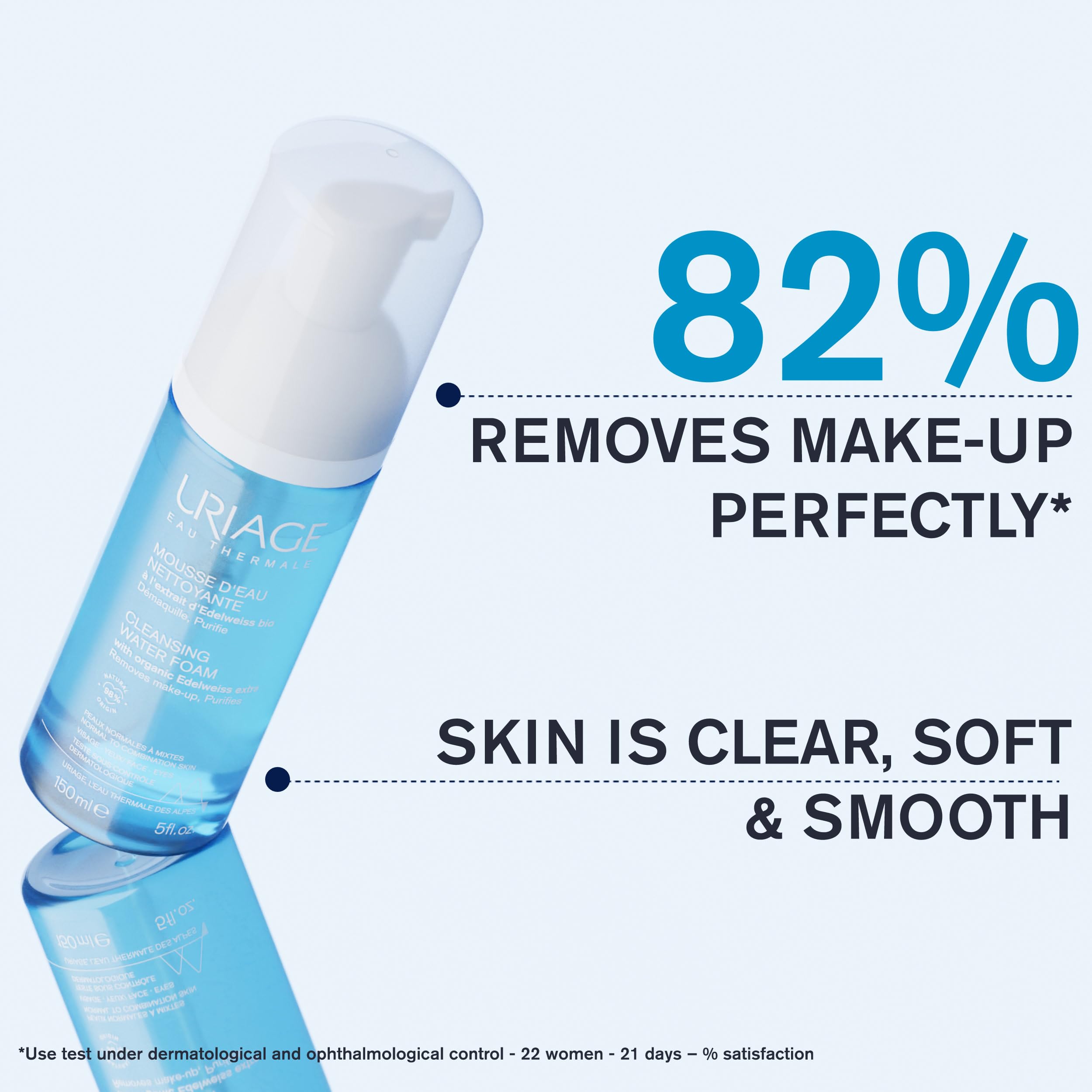 Uriage Ultra-Soft Airy Foam Face Cleanser & Makeup Remover 150ml - Gentle Rinse-Off Cleanser for Sensitive Skin - Floral Fragrance, Soap-Free, Physiological pH - Perfect for Daily Makeup Removal & Skincare Routine